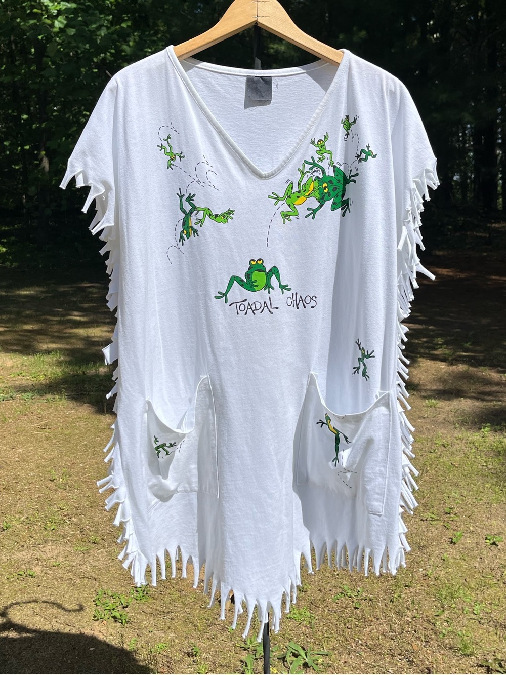80s “Toadal Chaos” Novelty Frog Swim Cover-Up Fringe Funny Beach Summer One Size
